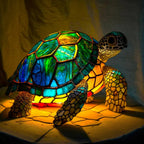MEELANO Kunstlampe I Glasmosaik Med 20 Unikke Dyreprints Til Stuen Varm Atmosfære Og Farvespil Skildpadde