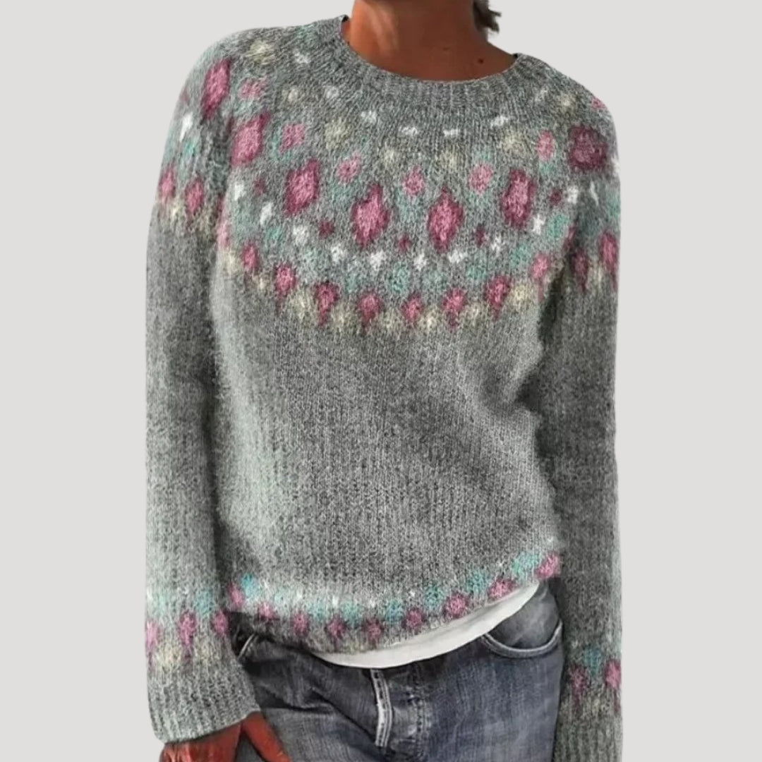 MEELANO Kvinders Farverige Mønstrede Striktrøje Med Fair Isle-Motiver Og Blødt Garn Lyserød