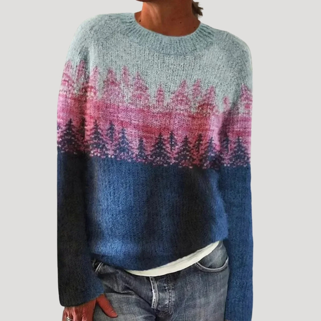 MEELANO Kvinders Farverige Mønstrede Striktrøje Med Fair Isle-Motiver Og Blødt Garn Marineblå