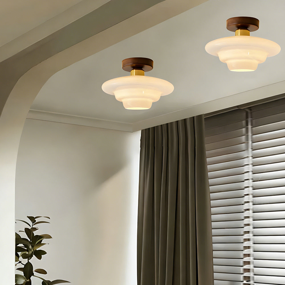 MEELANO Loftlampe i Træ og Glas – Skandinavisk Loftslampe med E27 og LED-pære, til Entré, Køkken & Spisestue, 3 Størrelser