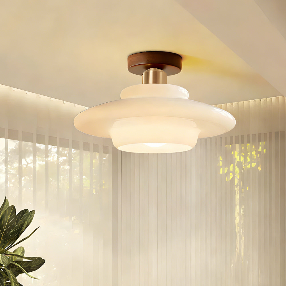 MEELANO Loftlampe i Træ og Glas – Skandinavisk Loftslampe med E27 og LED-pære, til Entré, Køkken & Spisestue, 3 Størrelser