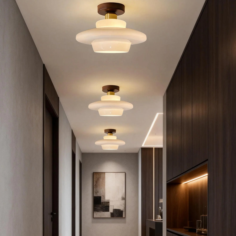 MEELANO Loftlampe i Træ og Glas – Skandinavisk Loftslampe med E27 og LED-pære, til Entré, Køkken & Spisestue, 3 Størrelser