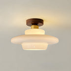 MEELANO Loftlampe i Træ og Glas – Skandinavisk Loftslampe med E27 og LED-pære, til Entré, Køkken & Spisestue, 3 Størrelser Cremehvid & Kobber C - ⌀ 32 cm × H 20 cm - 16W