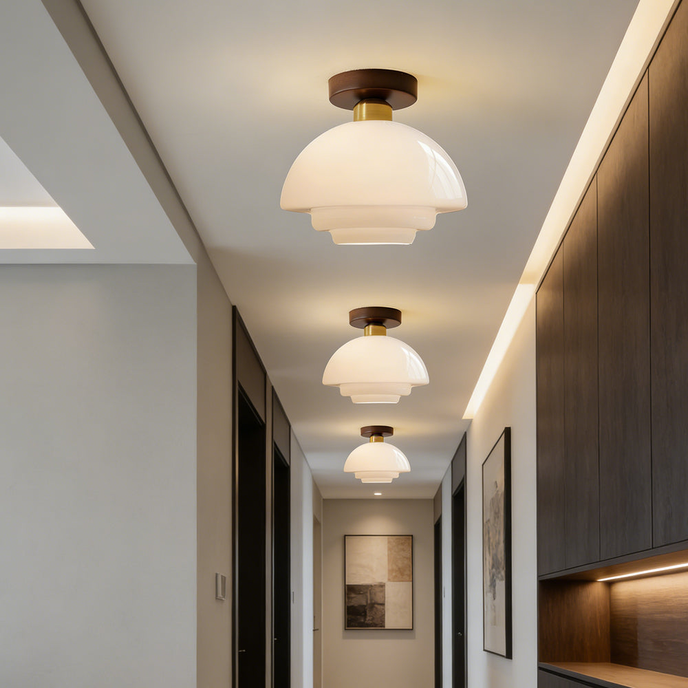 MEELANO Loftlampe i Træ og Glas – Skandinavisk Loftslampe med E27 og LED-pære, til Entré, Køkken & Spisestue, 3 Størrelser