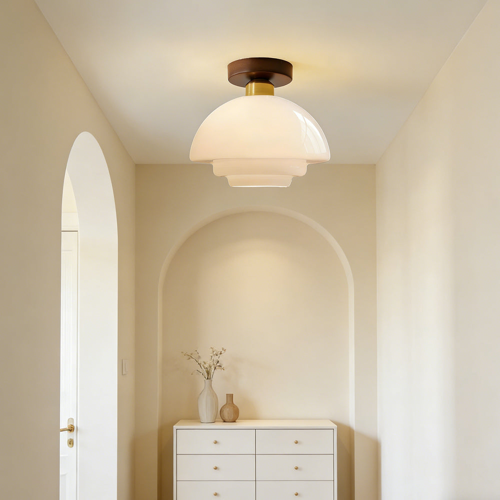 MEELANO Loftlampe i Træ og Glas – Skandinavisk Loftslampe med E27 og LED-pære, til Entré, Køkken & Spisestue, 3 Størrelser