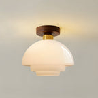 MEELANO Loftlampe i Træ og Glas – Skandinavisk Loftslampe med E27 og LED-pære, til Entré, Køkken & Spisestue, 3 Størrelser Cremehvid & Kobber B - ⌀ 28 cm × H 25 cm - 16W