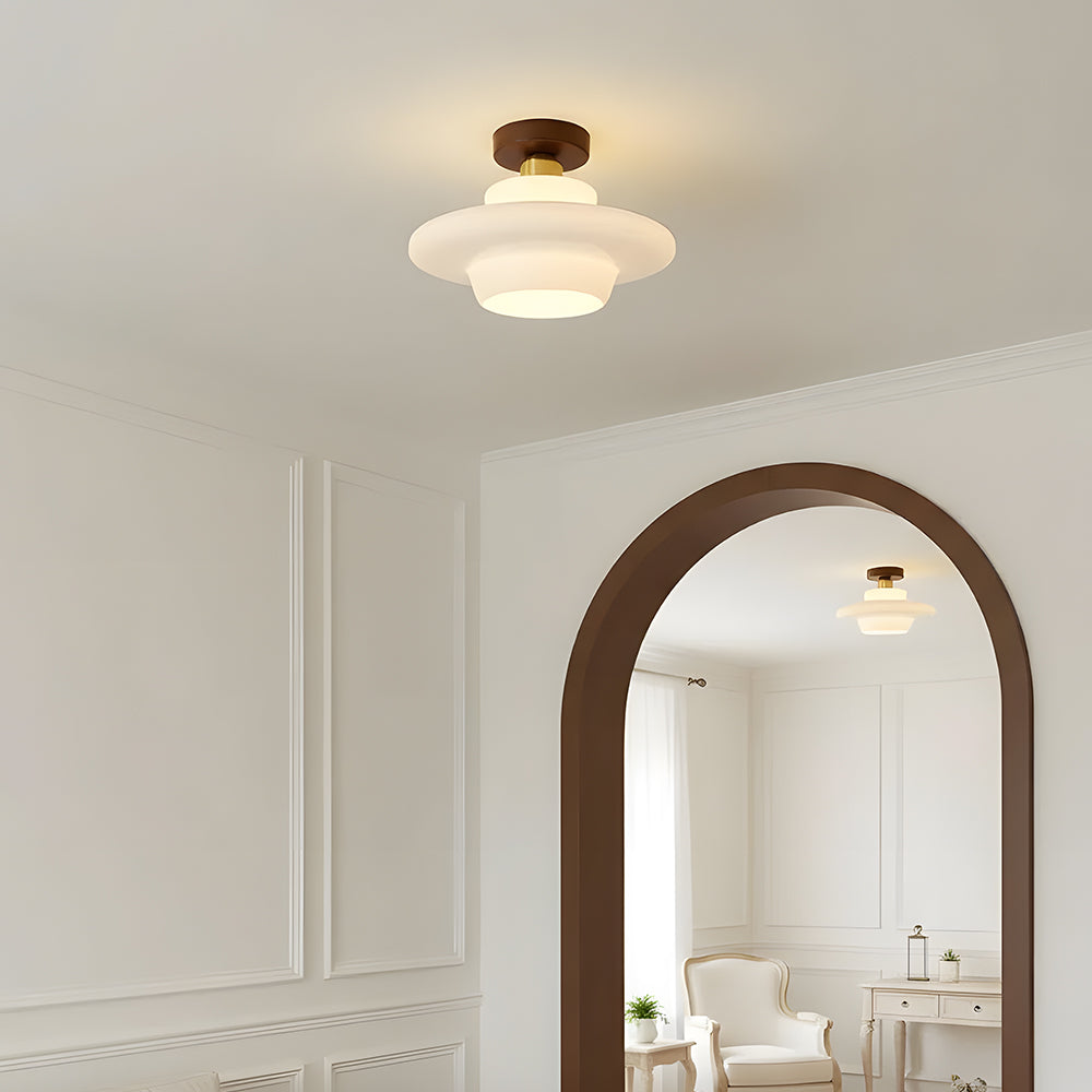 MEELANO Loftlampe i Træ og Glas – Skandinavisk Loftslampe med E27 og LED-pære, til Entré, Køkken & Spisestue, 3 Størrelser
