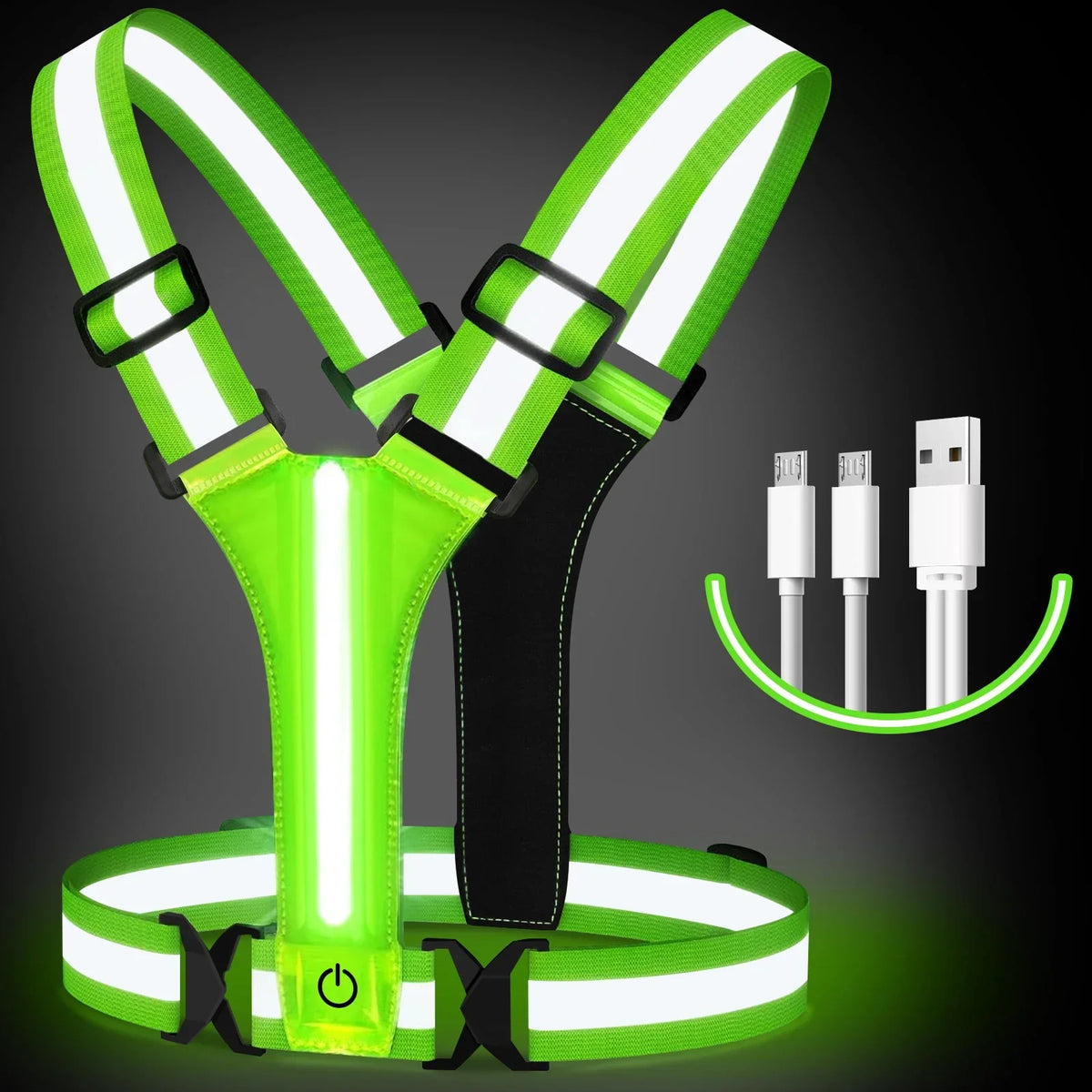 MEELANO LED Løbevest – Genopladelig Reflekterende Sikkerhedsvest med 360° Synlighed til Løb & Cykling, Unisex, 3 Farver