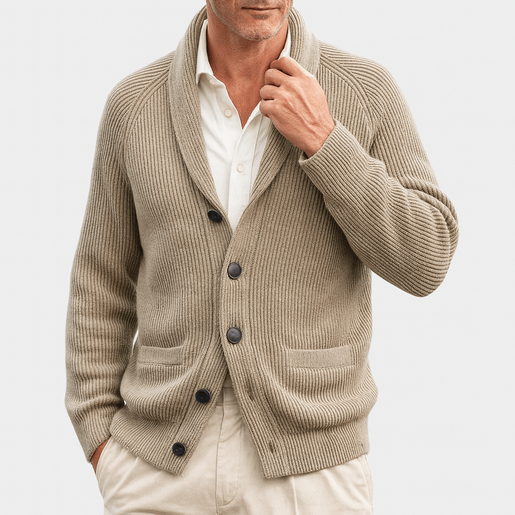 MEELANO Hjalmar | Herre Cardigan med Knapper - Klassisk Strikjakke & V-Hals Knapcardigan Khaki
