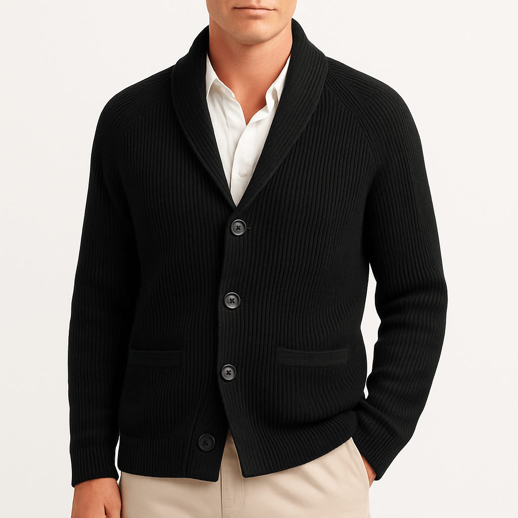 MEELANO Hjalmar | Herre Cardigan med Knapper - Klassisk Strikjakke & V-Hals Knapcardigan Sort