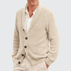 MEELANO Hjalmar | Herre Cardigan med Knapper - Klassisk Strikjakke & V-Hals Knapcardigan Beige