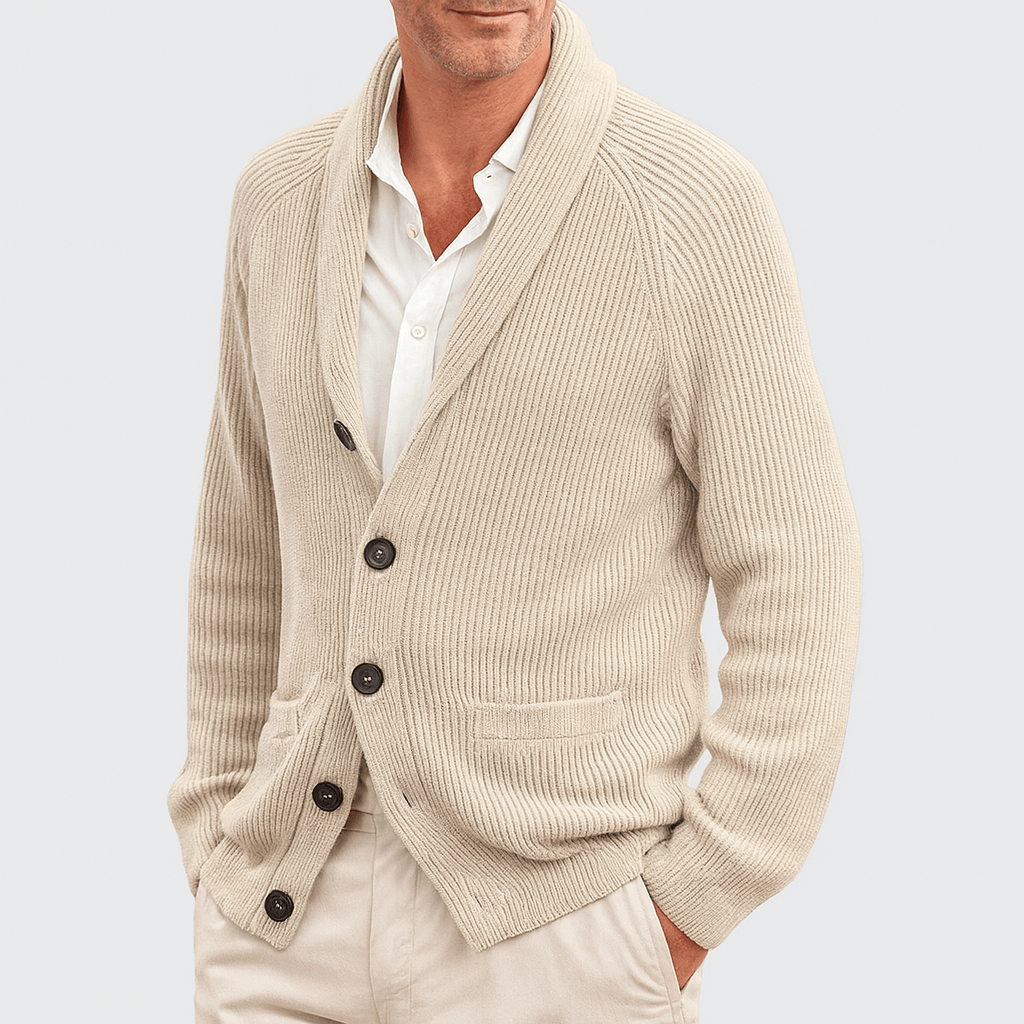 MEELANO Hjalmar | Herre Cardigan med Knapper - Klassisk Strikjakke & V-Hals Knapcardigan Beige