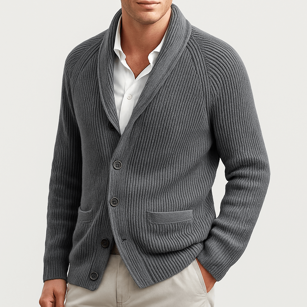MEELANO Hjalmar | Herre Cardigan med Knapper - Klassisk Strikjakke & V-Hals Knapcardigan Grå
