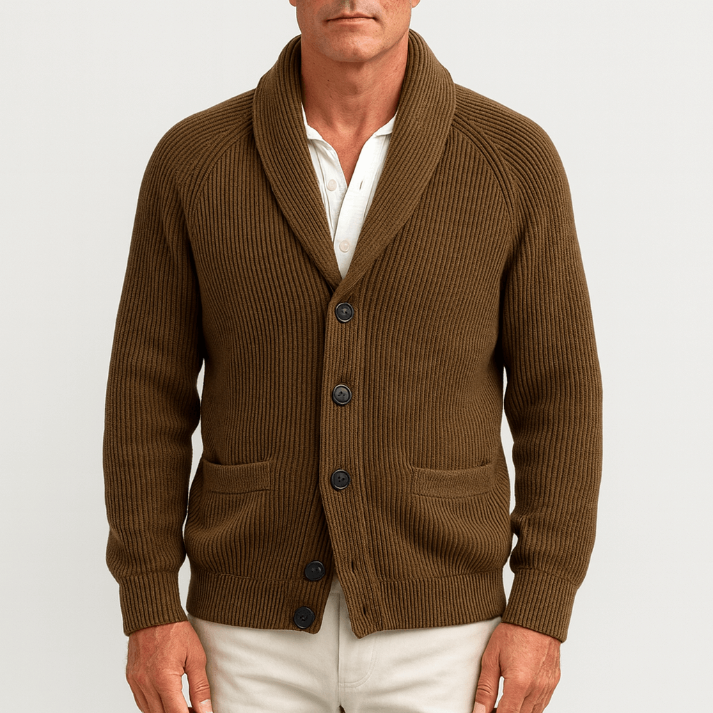 MEELANO Hjalmar | Herre Cardigan med Knapper - Klassisk Strikjakke & V-Hals Knapcardigan Brun