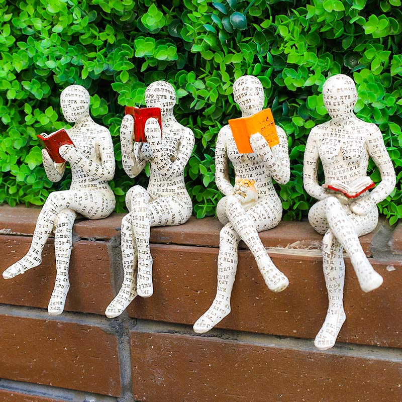 MEELANO Læsende kvinde tænker statue bogreol dekoration