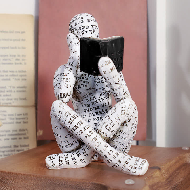 MEELANO Læsende kvinde tænker statue bogreol dekoration