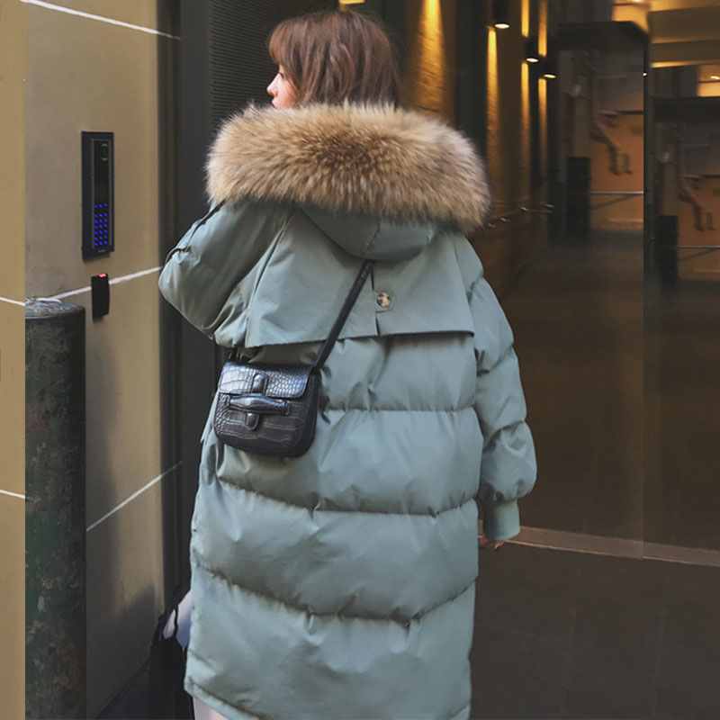 MEELANO Kvinder Lang Dunjakke Med Pelshætte Salviegrønne Oversized Pasform Grøn