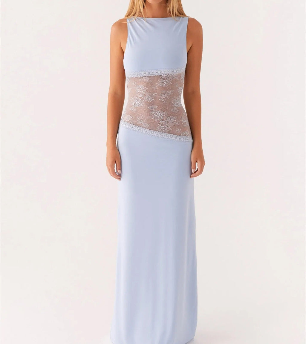 MEELANO Aura | Dame Lang Blondekjole – Elegant Silhuet & Sofistikeret Design Blå