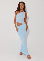 MEELANO Aura | Dame Lang Kjole – One-Shoulder Design & Cut-Out Detalje Blå