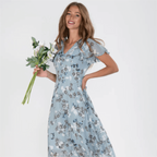 MEELANO Nara | Lang maxikjole til kvinder – Romantisk blomsterprint, Dyb V-udskæring & Sommerlig elegance