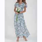 MEELANO Nara | Lang maxikjole til kvinder – Romantisk blomsterprint, Dyb V-udskæring & Sommerlig elegance