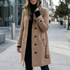 MEELANO Lang Taljeret Trenchcoat til Damer – Quiltet Foret Frakke med Bælte & Dobbeltradet Look, S-3XL – Zahara
