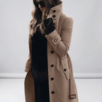 MEELANO Lang Taljeret Trenchcoat til Damer – Quiltet Foret Frakke med Bælte & Dobbeltradet Look, S-3XL – Zahara