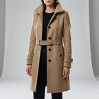 MEELANO Lang Taljeret Trenchcoat til Damer – Quiltet Foret Frakke med Bælte & Dobbeltradet Look, S-3XL – Zahara Khaki