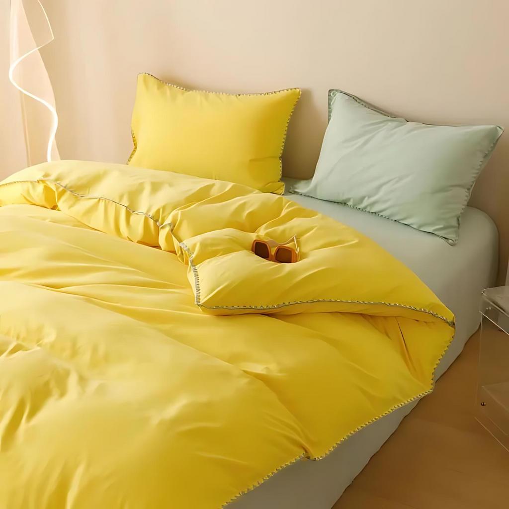 MEELANO Laura Sengetøjssæt – tidløst design i blød bomuldspolyesterblanding Gul & Grøn