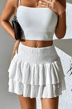 MEELANO Bersh | Dame Lagdelt Mini-nederdel – Feminint Etage-look & Letvægtsdesign hvid