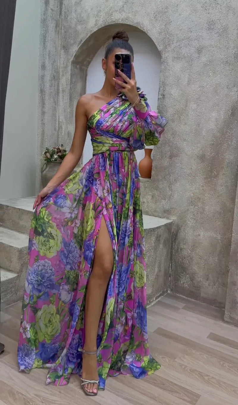 MEELANO One-shoulder Kjole til Kvinder – Blomstermønster & Festlig Elegance