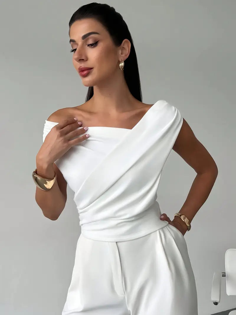 MEELANO Dame Draperet Top med Krydsdetalje – Rund Hals & Elegant Pasform