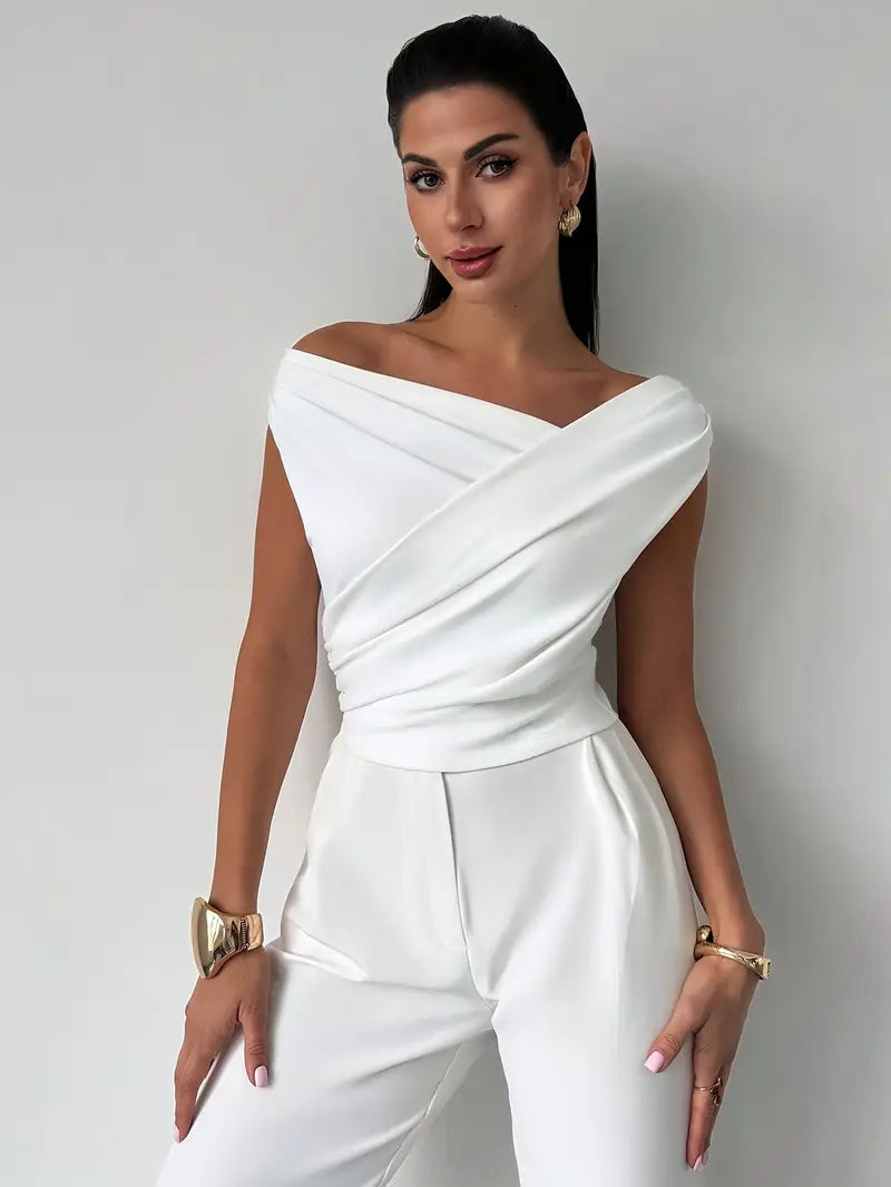 MEELANO Dame Draperet Top med Krydsdetalje – Rund Hals & Elegant Pasform