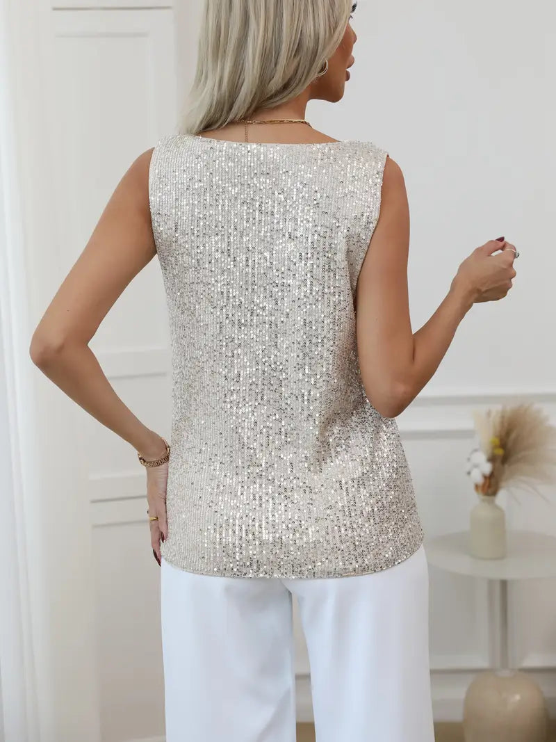 MEELANO Dame V-hals Glimmertop Med Pailletter Og Glitrende Detaljer