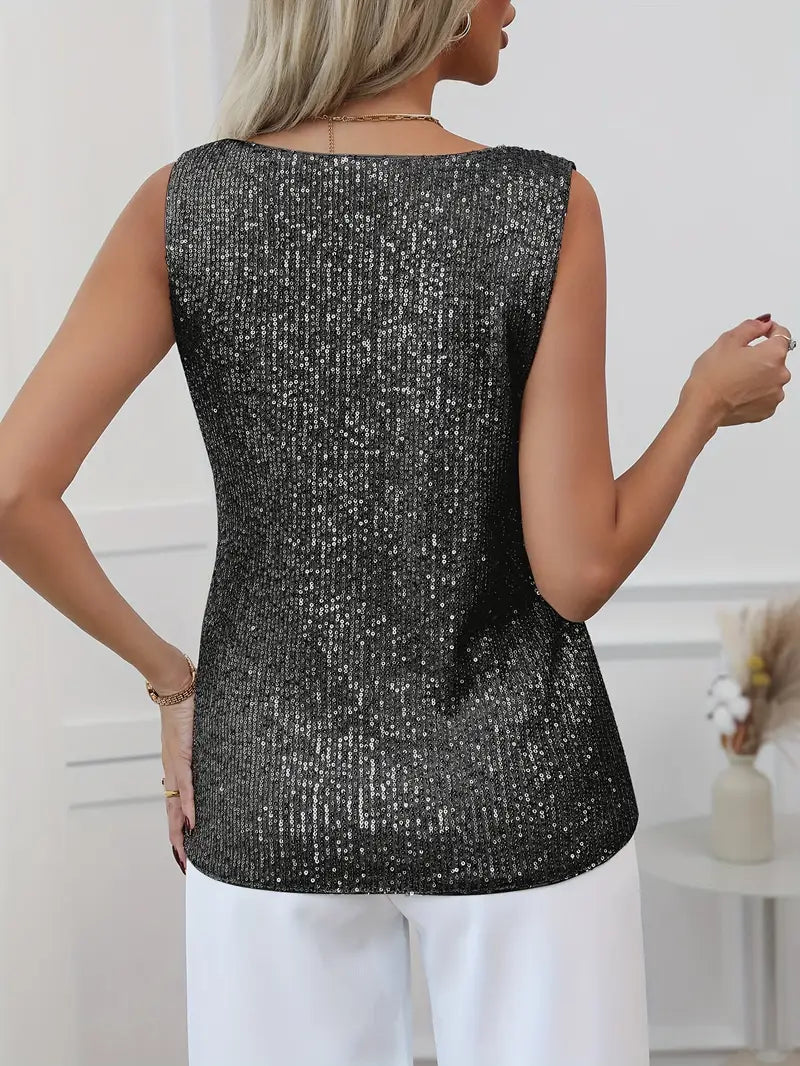 MEELANO Dame V-hals Glimmertop Med Pailletter Og Glitrende Detaljer