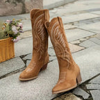 MEELANO Dame Broderede Cowboystøvler – Spids Tå & Klassisk Stil