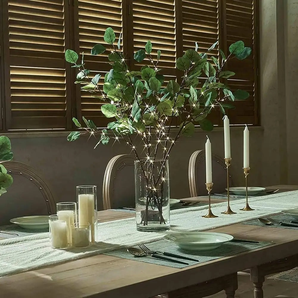 MEELANO Lysende Oliven- eller Kirsebærblomster Gren med Justerbare LED Lyskilder – Varm Hvid, 70-90 cm