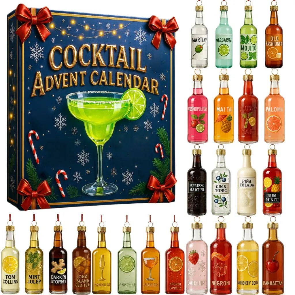 MEELANO Cocktail Julekalender 2026 – 24 Mini Cocktailflasker som Juletræspynt, Julenedtælling for Voksne (uden Alkohol)