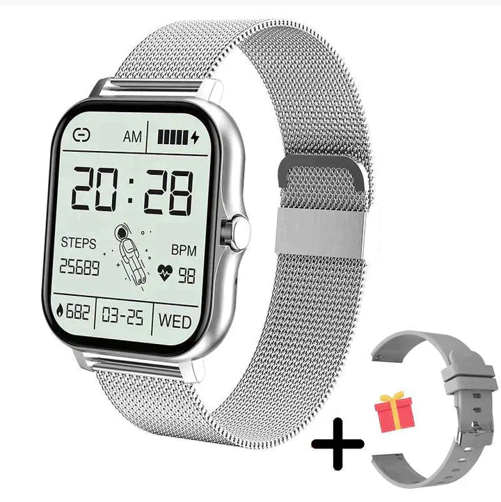 MEELANO Smartwatch med Stil & Funktionalitet – Hold styr på dit helbred Sølv (inkl. GRATIS ekstra urrem)