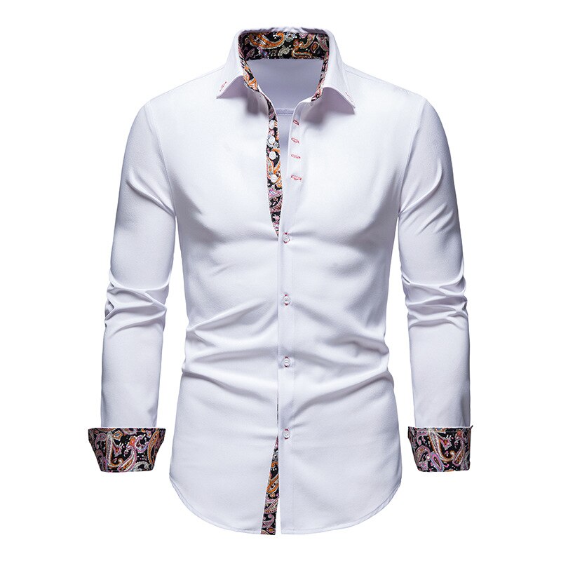 MEELANO Ranches | Herre Langærmet Skjorte med Paisley-Mønster - Bomulds Habit- & Fritidsskjorte Hvid
