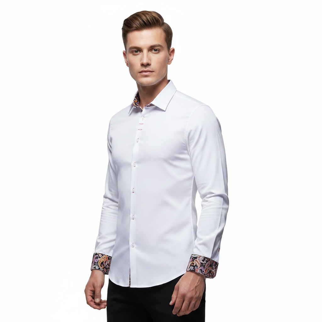 MEELANO Ranches | Herre Langærmet Skjorte med Paisley-Mønster - Bomulds Habit- & Fritidsskjorte