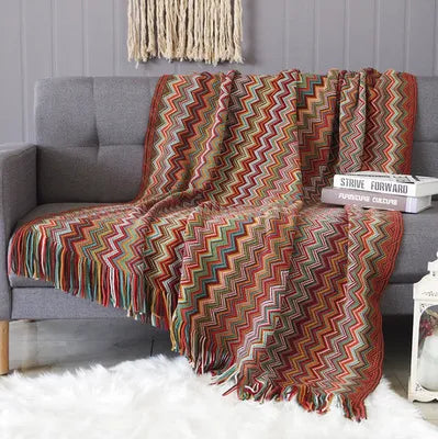 MEELANO Hyggeligt Boho Plaid Tæppe Farverigt 130x180 Cm Til Stuen Og Sofa Rød