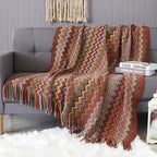 MEELANO Hyggeligt Boho Plaid Tæppe Farverigt 130x180 Cm Til Stuen Og Sofa Rød