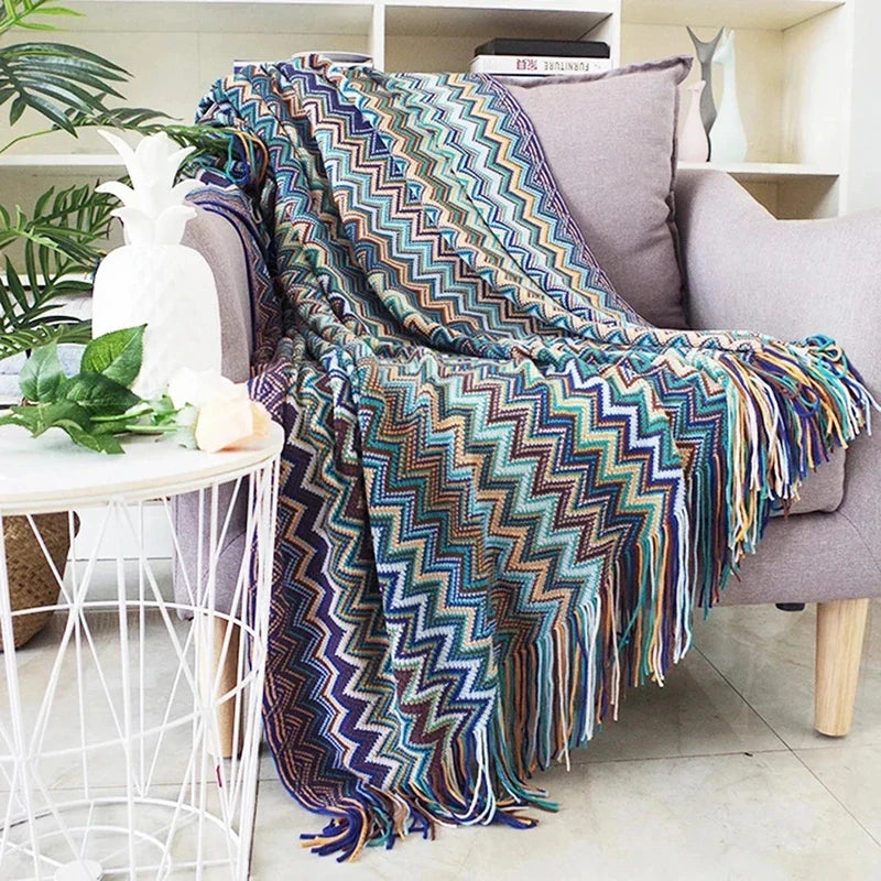 MEELANO Hyggeligt Boho Plaid Tæppe Farverigt 130x180 Cm Til Stuen Og Sofa