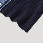 MEELANO Cardigan Marineblå Kontrastfarvet Denim Med Denimkrave Knaplukning