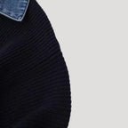 MEELANO Cardigan Marineblå Kontrastfarvet Denim Med Denimkrave Knaplukning