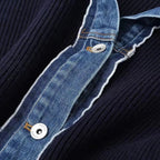 MEELANO Cardigan Marineblå Kontrastfarvet Denim Med Denimkrave Knaplukning