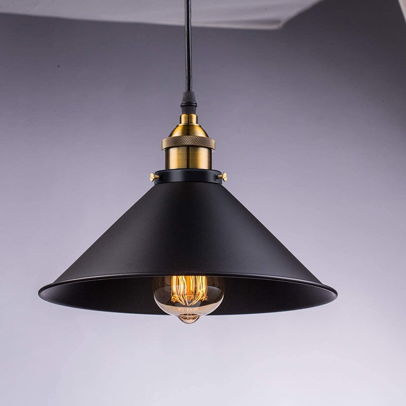 MEELANO Industriel Pendellampe Sort Skærm Med Messingbeslag Til Caféer 1 stk. 36 cm diameter