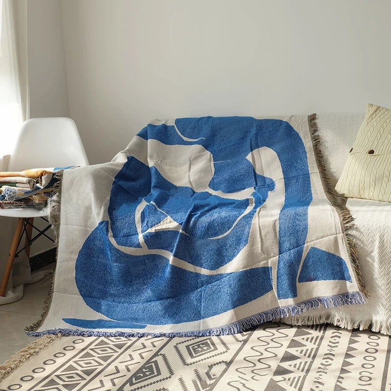 MEELANO Matisse Tæppe – Farverigt Jacquard Bomuld/Polyester Tæppe med Frynser (130×160 cm) Default
