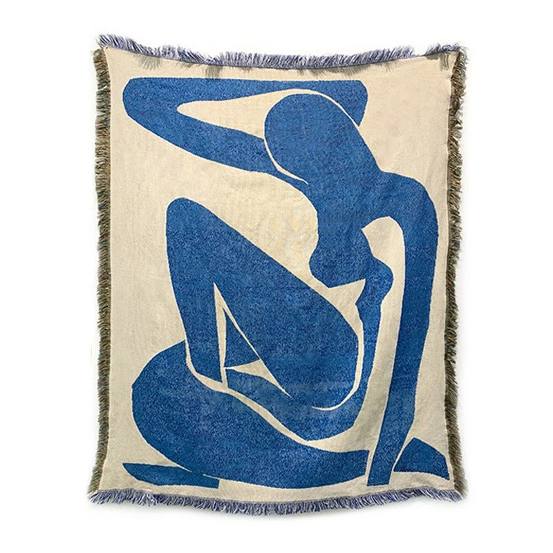MEELANO Matisse Tæppe – Farverigt Jacquard Bomuld/Polyester Tæppe med Frynser (130×160 cm)